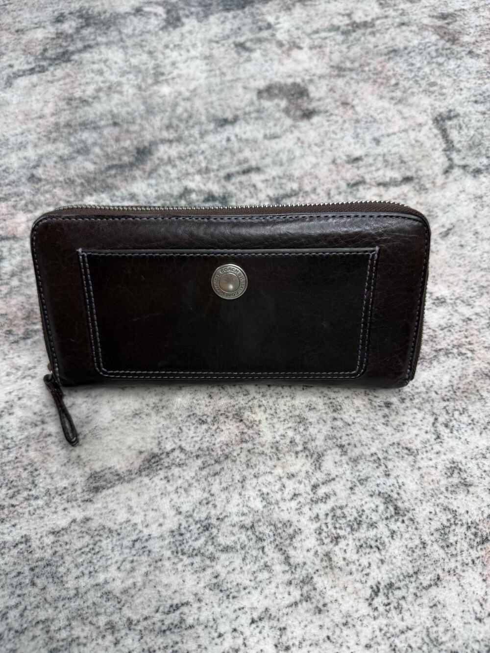 Coach Chelsea Accordion Zip Brown Pebbled Leather Wallet Vintage Fits Phone